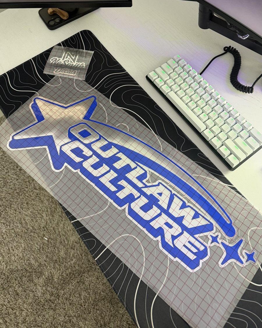 Blue, white and chrome truck club banner decal with a shooting star, on transfer tape