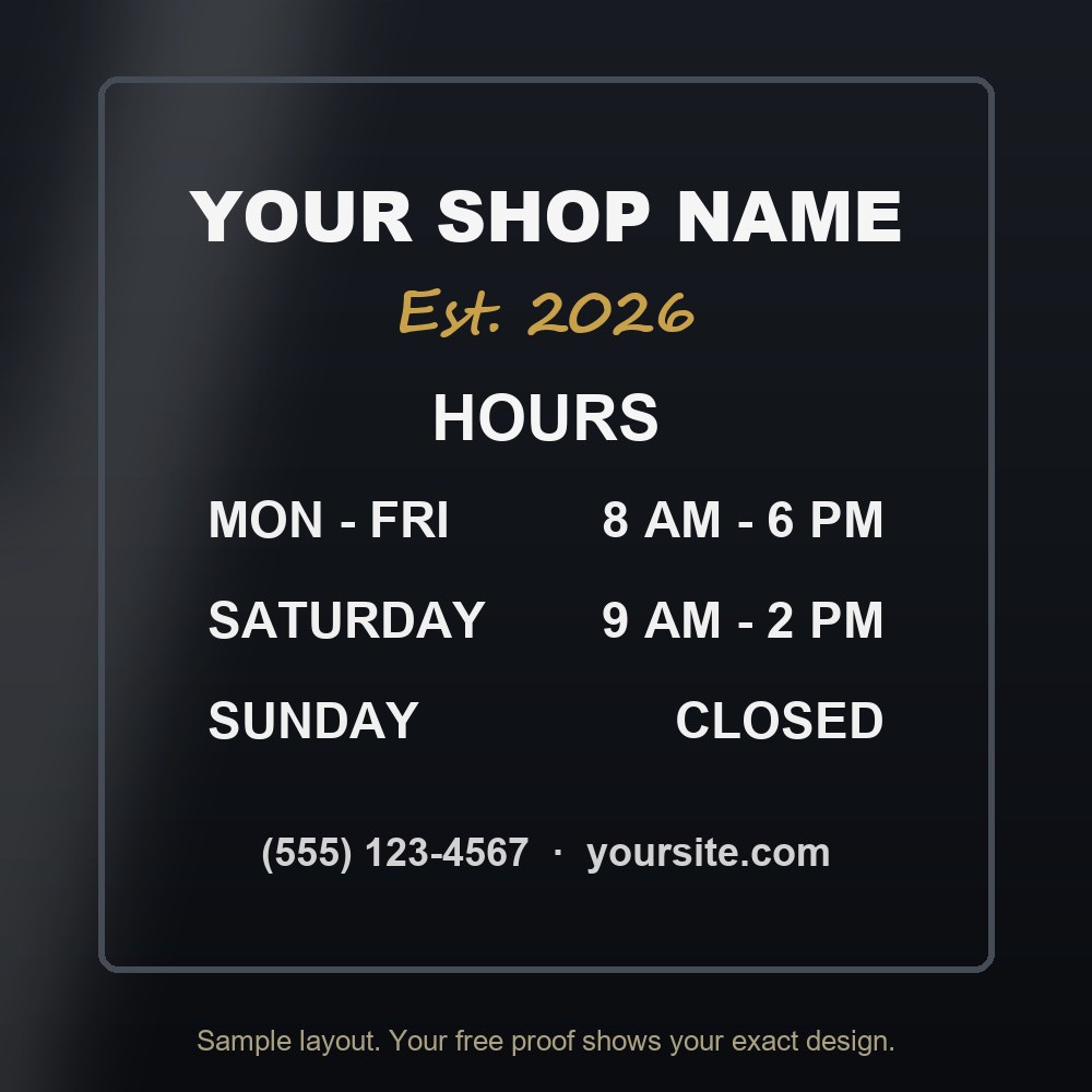 Store Hours Window Decal